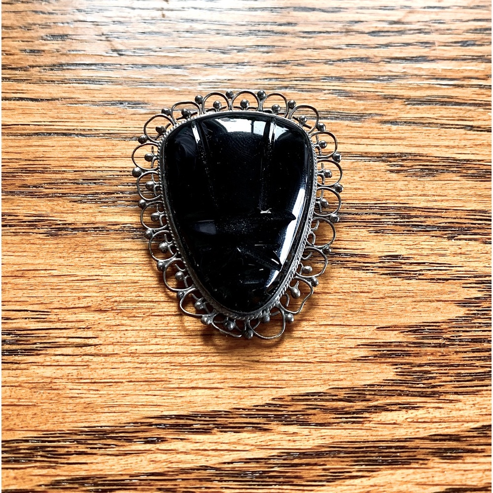 COPY 🎉Host Pick🎉 Vintage Black Gemstone 925 Sterling Silver Brooch